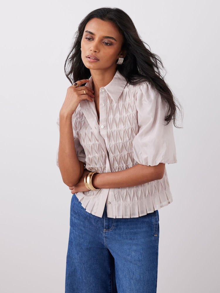 Mint Velvet Natural Puff Sleeve Smock Shirt - Image 2 of 8