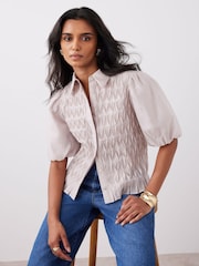 Mint Velvet Natural Puff Sleeve Smock Shirt - Image 3 of 8