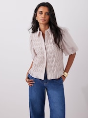 Mint Velvet Natural Puff Sleeve Smock Shirt - Image 6 of 8