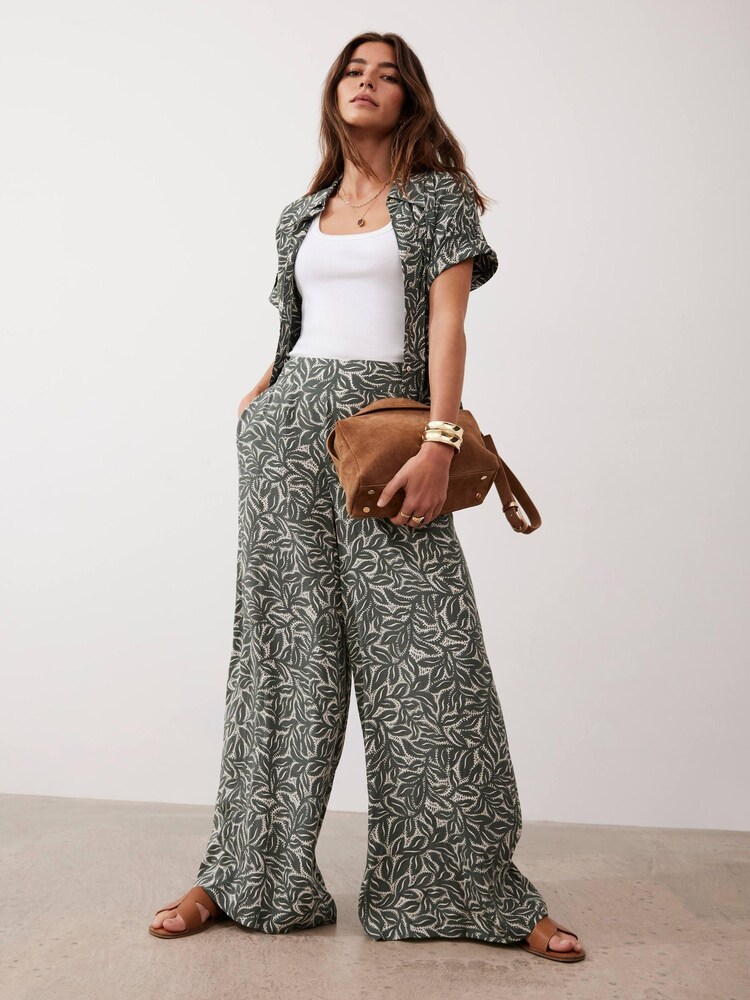 Mint Velvet Green Leaf Print Wide Trousers - Image 1 of 8