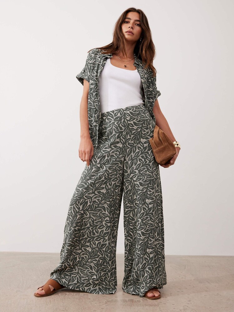 Mint Velvet Green Leaf Print Wide Trousers - Image 2 of 8