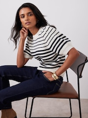 Mint Velvet Blue Striped Puff Sleeve Knit Top - Image 1 of 8