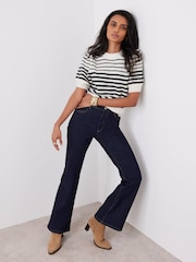 Mint Velvet Blue Striped Puff Sleeve Knit Top - Image 2 of 8