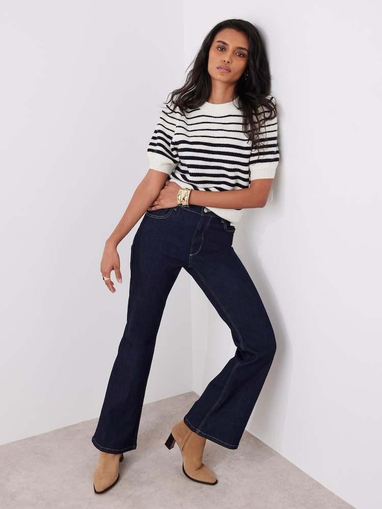 Mint Velvet Blue Striped Puff Sleeve Knit Top - Image 2 of 8