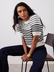Mint Velvet Blue Striped Puff Sleeve Knit Top - Image 3 of 8