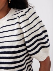 Mint Velvet Blue Striped Puff Sleeve Knit Top - Image 5 of 8