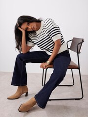 Mint Velvet Blue Striped Puff Sleeve Knit Top - Image 6 of 8