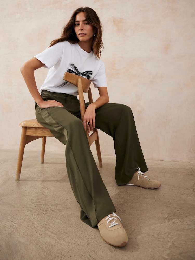 Mint Velvet Green Side Stripe Wide Trousers - Image 1 of 8