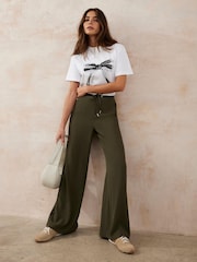 Mint Velvet Green Side Stripe Wide Trousers - Image 6 of 8