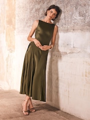 Mint Velvet Green Panelled Satin Maxi Dress - Image 1 of 8