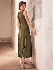 Mint Velvet Green Panelled Satin Maxi Dress - Image 6 of 8