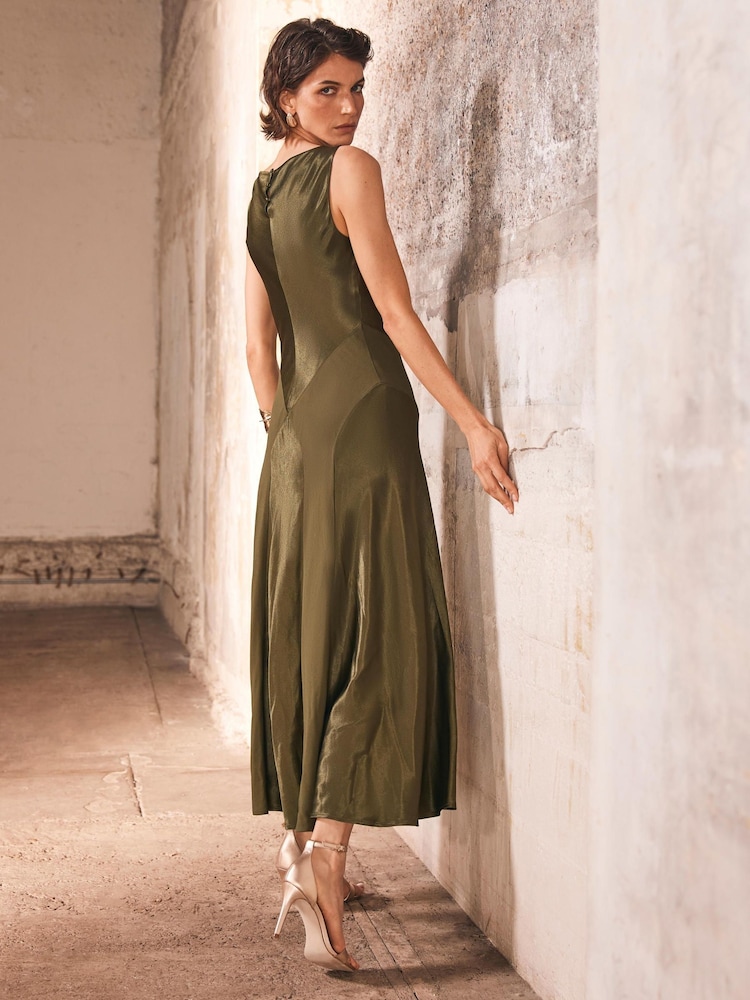 slim fit dress slacks Off Shoulder Velvet Satin Wing Cape Maxi Dress - Sage Green