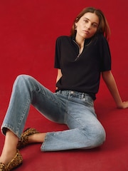Mint Velvet Blue Fitted Knit T-Shirt - Image 2 of 8