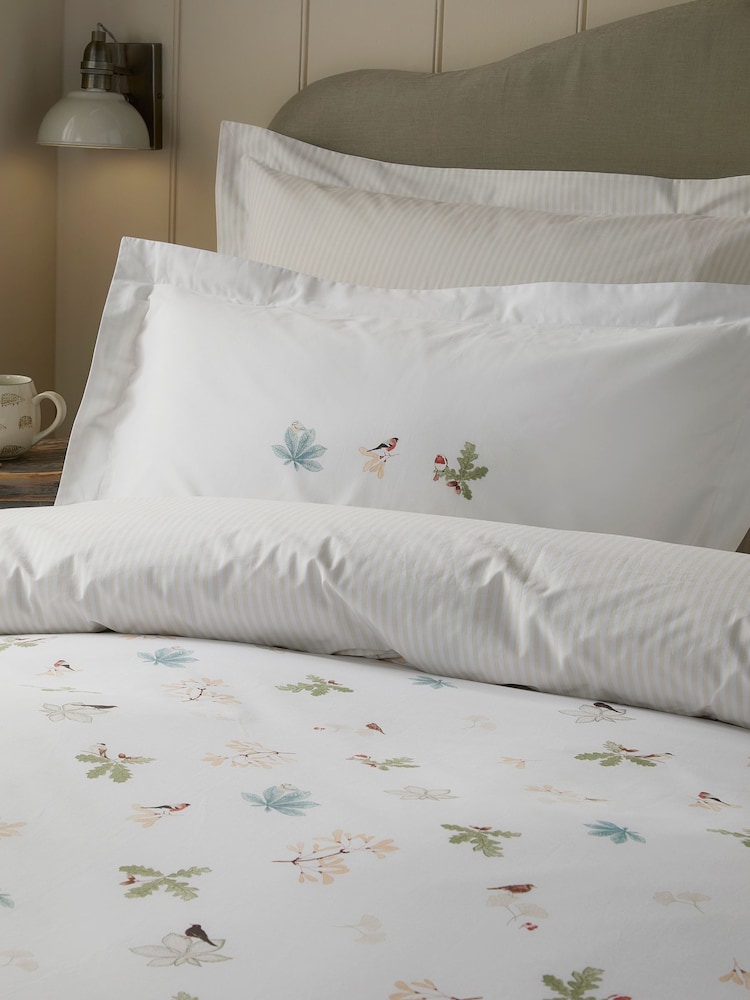 Sophie Allport Set of 2 White Orchard Birds 200 Thread Count Pillowcases - Image 1 of 4