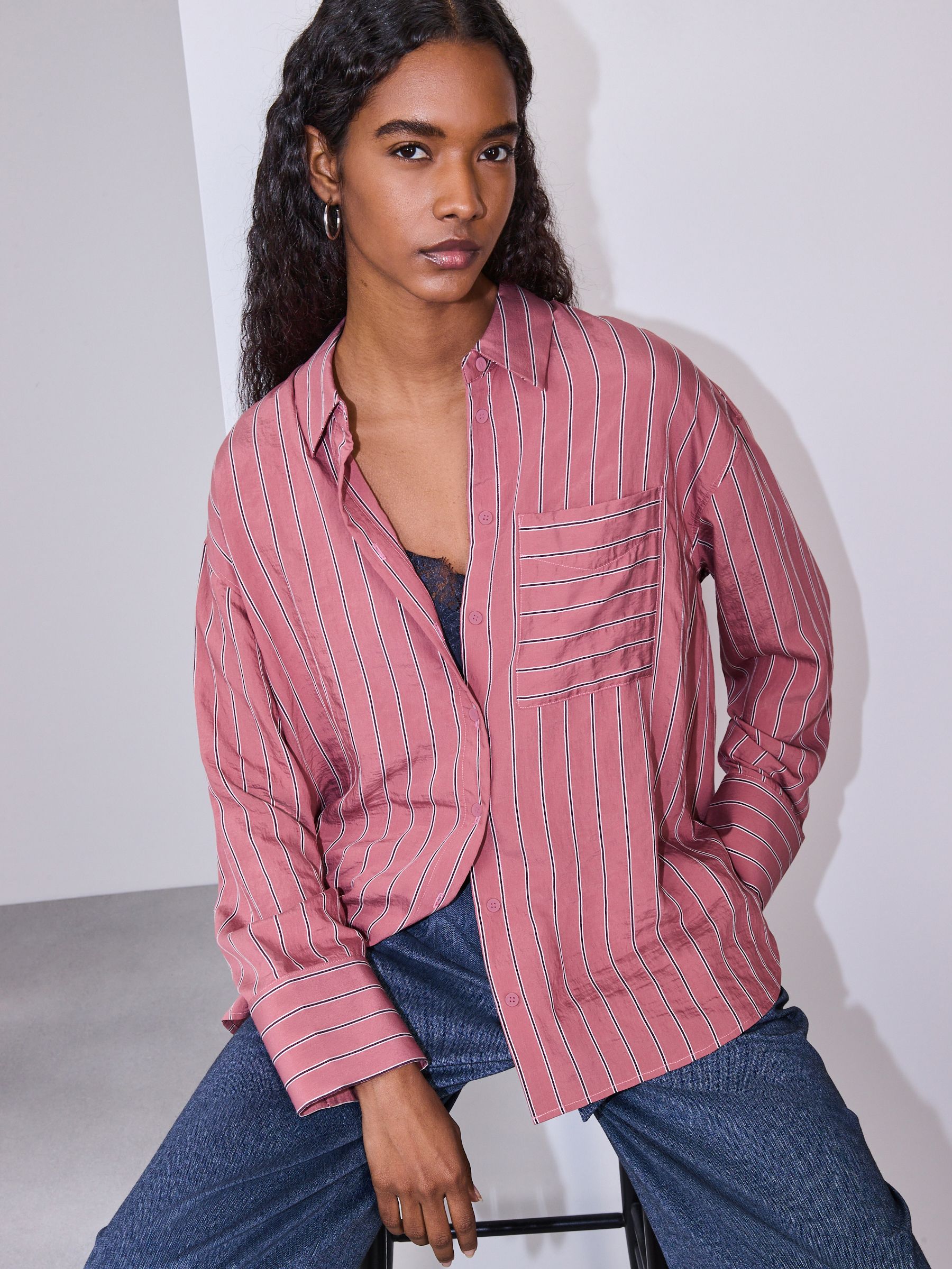 トップス Goo Buy Рожевий/Чорний - Jacquard Stripe Oversized Long Sleeve Shirt з