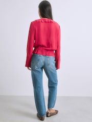 Pink Ruffle Pintuck Long Sleeve Blouse - Image 4 of 8