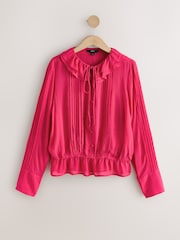 Pink Ruffle Pintuck Long Sleeve Blouse - Image 6 of 8