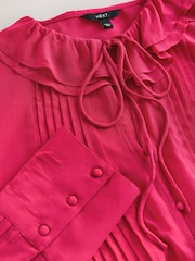 Pink Ruffle Pintuck Long Sleeve Blouse - Image 7 of 8