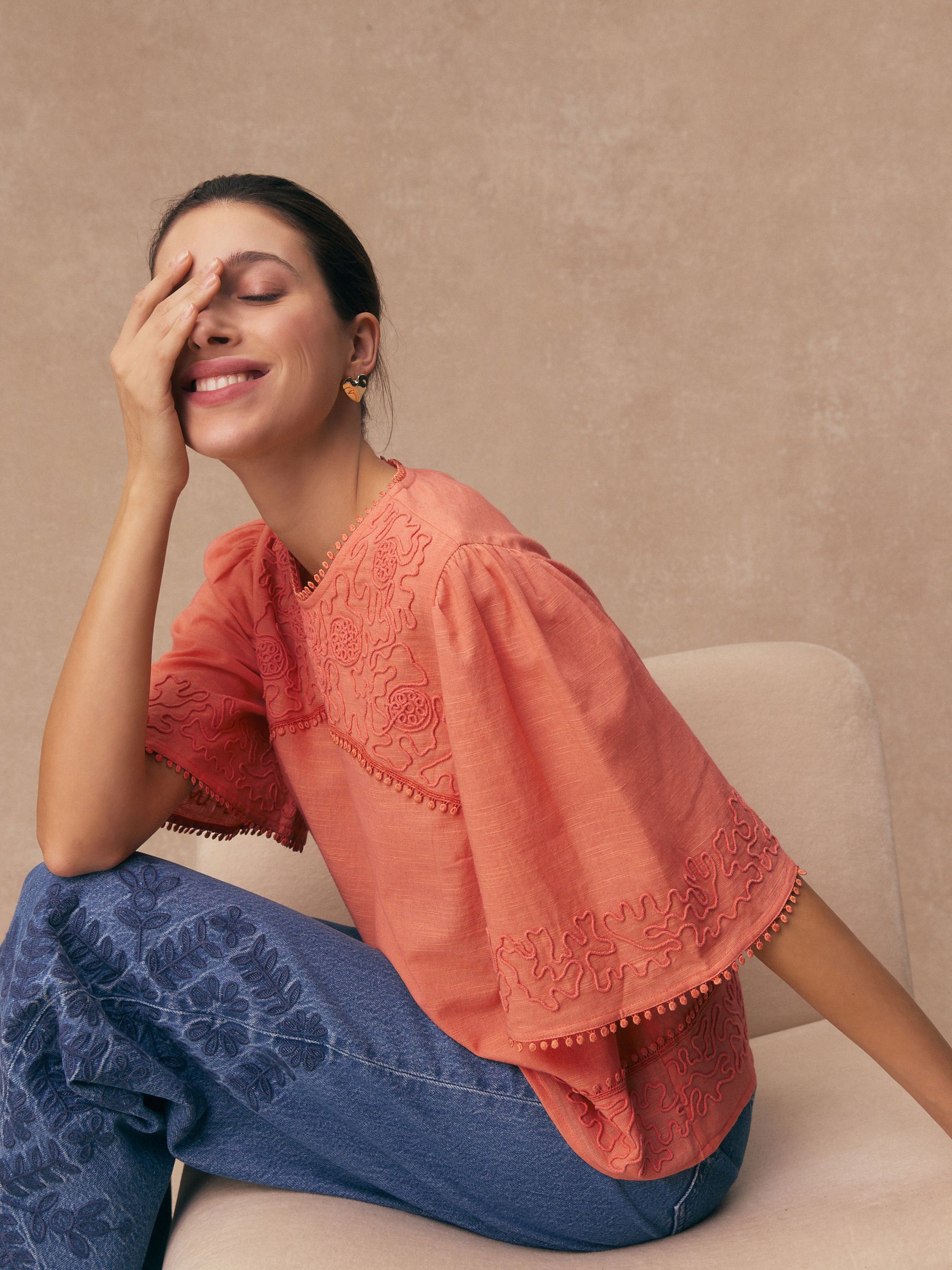 Buy Orange Embroidered Short Sleeve Top from Next Canada