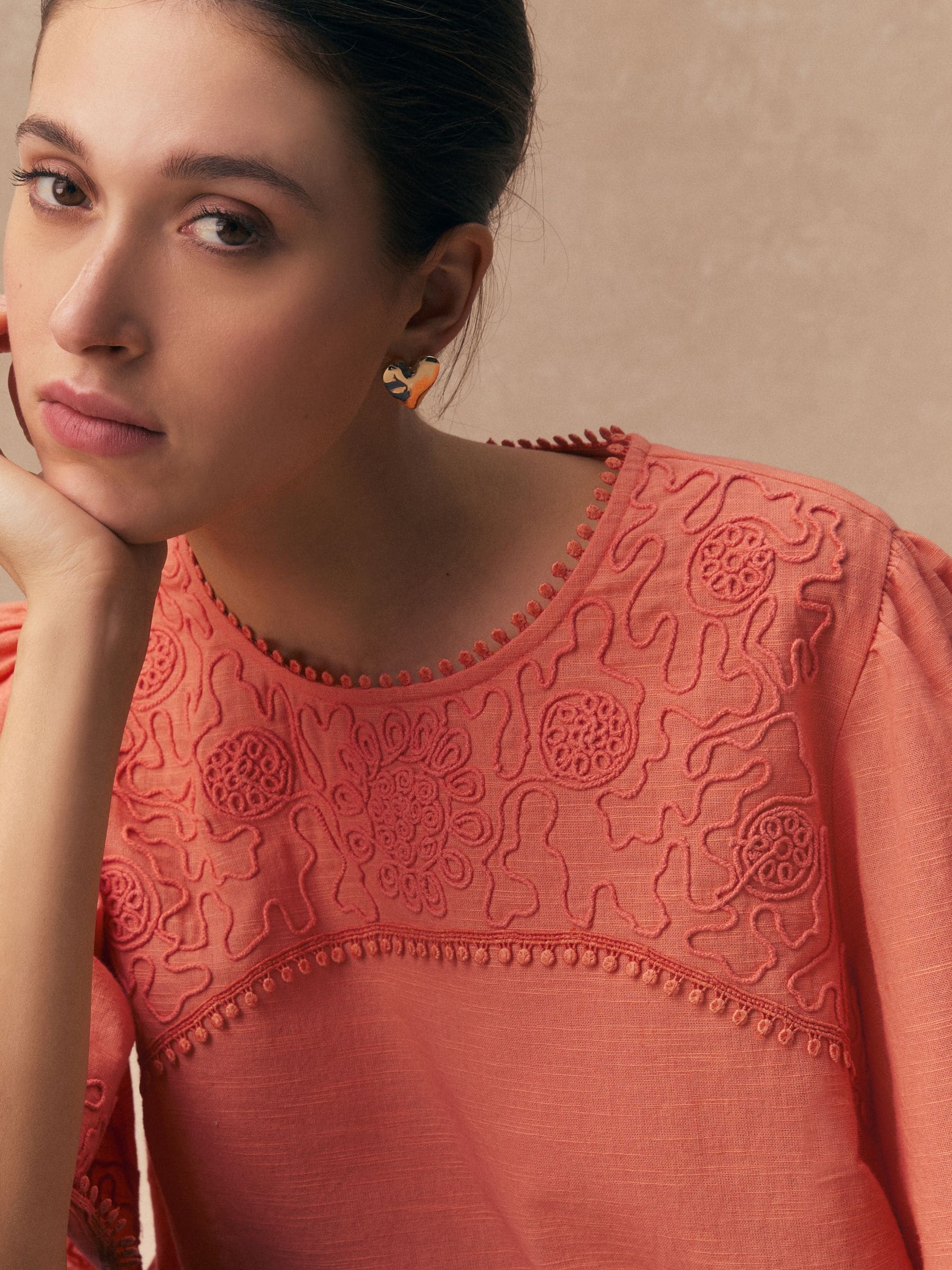 Buy Orange Embroidered Short Sleeve Top from Next USA