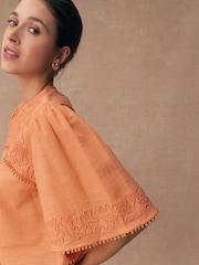 Orange Embroidered Short Sleeve Top - Image 4 of 8