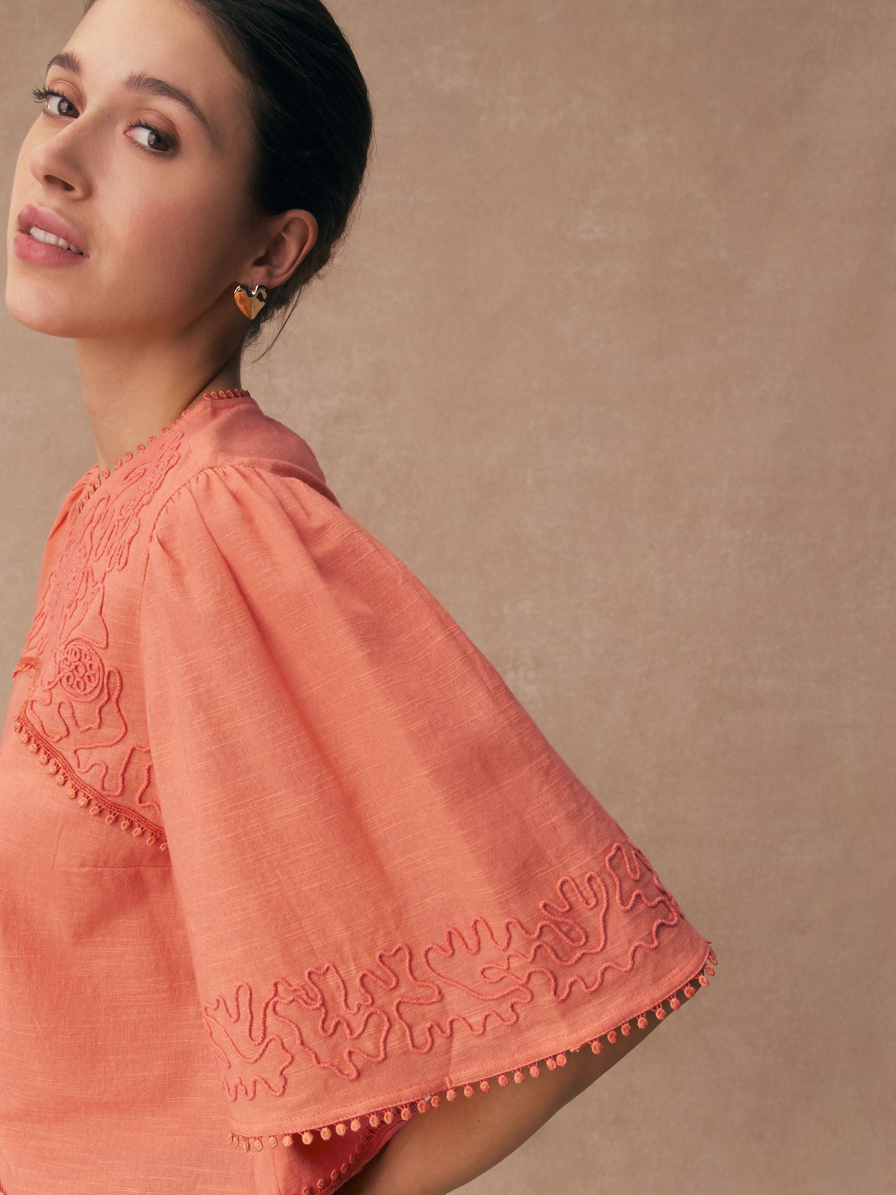 Buy Orange Embroidered Short Sleeve Top from Next USA