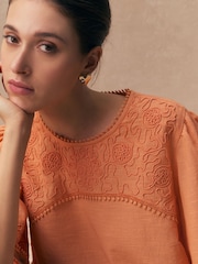 Orange Embroidered Short Sleeve Top - Image 5 of 8