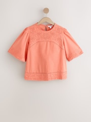 Orange Embroidered Short Sleeve Top - Image 6 of 8