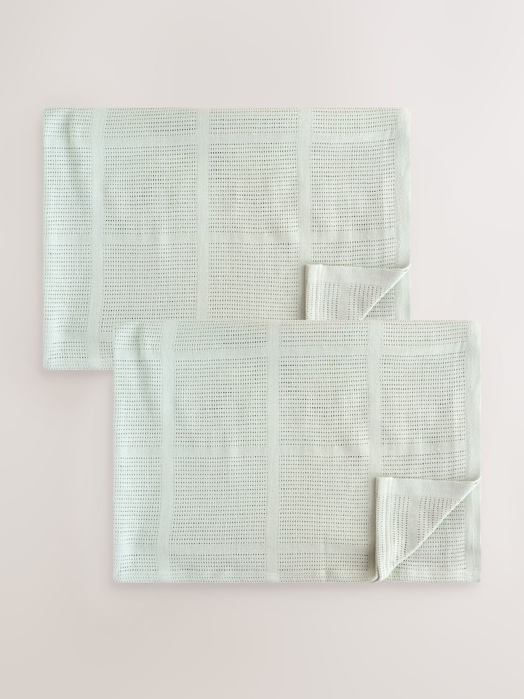 2 Pack Sage Green Cotton Baby Cellular Blankets - Image 1 of 6