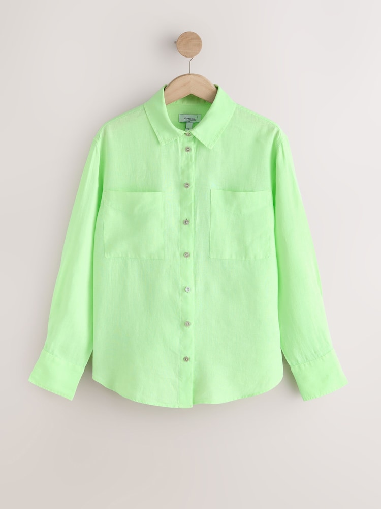 Bright Green 100% Linen Long Sleeve Shirt - Image 1 of 3