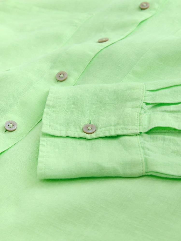 Fluro Green N. Premium 100% Linen Long Sleeve Shirt - Image 13 of 13