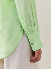 Lime Green 100% Linen Long Sleeve Shirt - Image 9 of 12