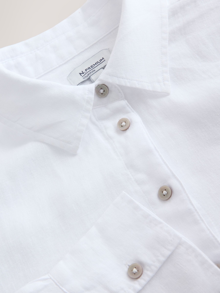White 100% Linen Long Sleeve Shirt - Image 2 of 3
