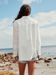 White 100% Linen Long Sleeve Shirt - Image 4 of 8
