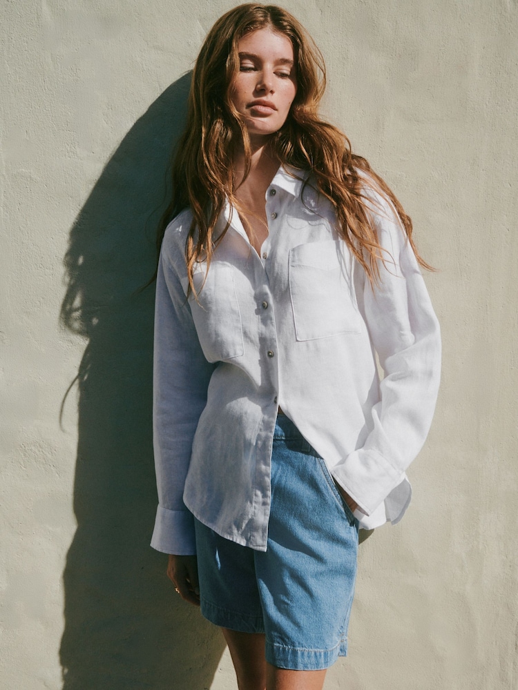 Womens Next White 100% Linen N. Premium Long Sleeve Shirt US 18 Womens Next White 100% Linen N. Premium Long Sleeve Shirt US 18