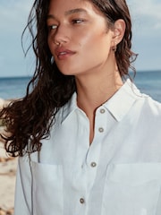 White 100% Linen Long Sleeve Shirt - Image 5 of 8