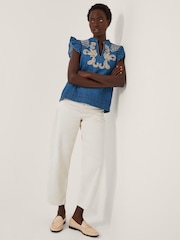 Monsoon Blue Holly Embroidered Denim Blouse - Image 4 of 5