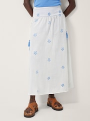 Monsoon White Daisy Embroidered Floral Print Midi Skirt - Image 1 of 4