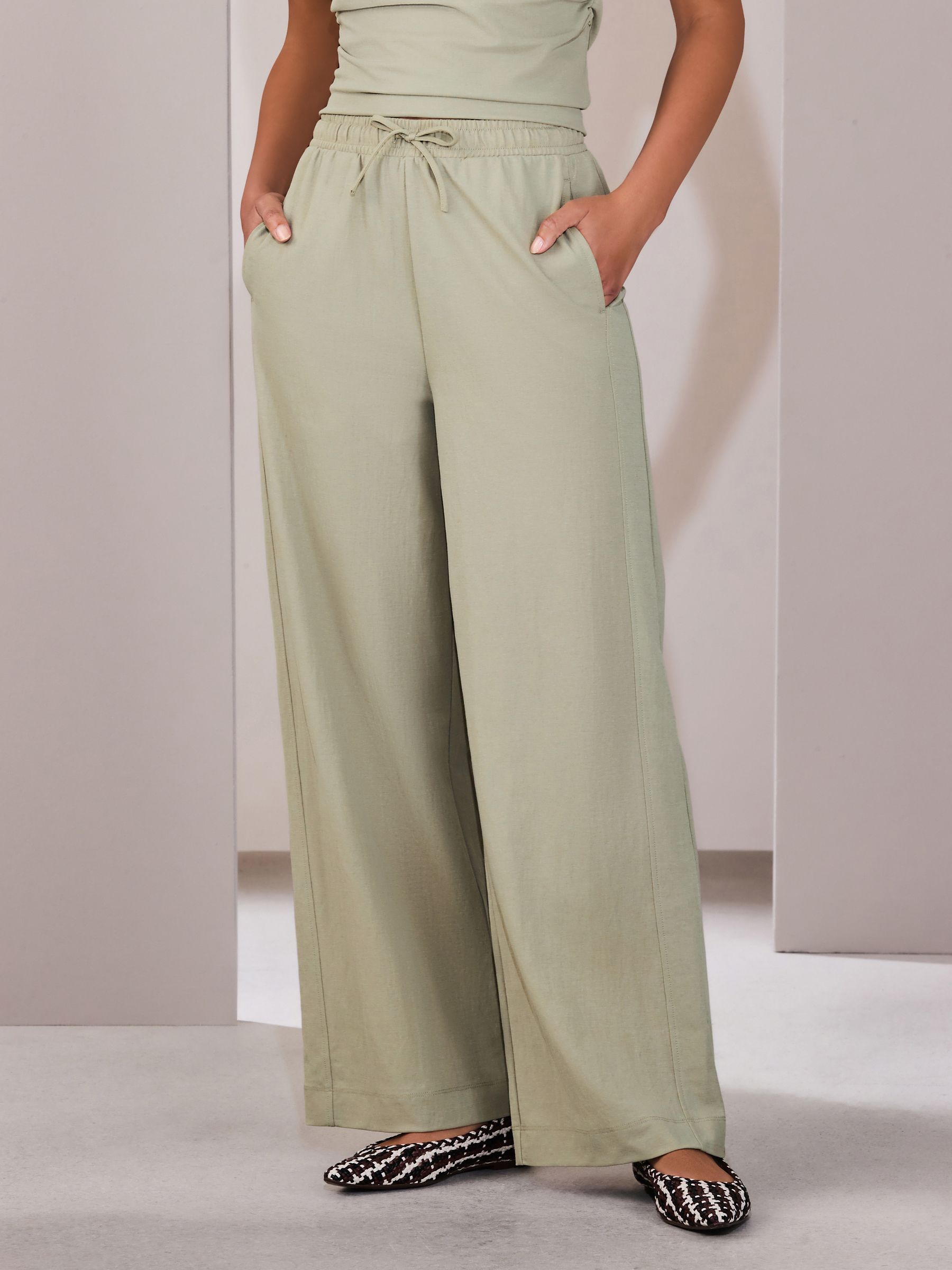 Sage Green Woven Look Wide Leg Trousers