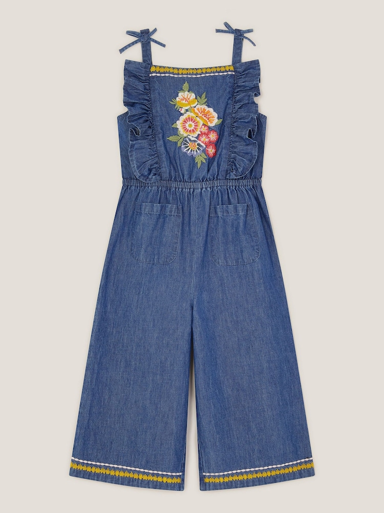Monsoon Blue Floral Embroidered Denim Jumpsuit - Image 1 of 3 Monsoon Blue Floral Embroidered Denim Jumpsuit - Image 1 of 3
