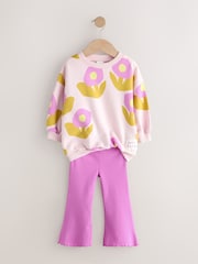 Light Pink Flowers - Komplet puloverja in pajkic s širokimi hlačnicami (3mes-7let) - Slika 6 iz 9