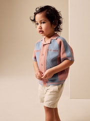 Blue/Orange Knitted Revere Collar Polo Shirt (3mths-7yrs) - Image 2 of 9