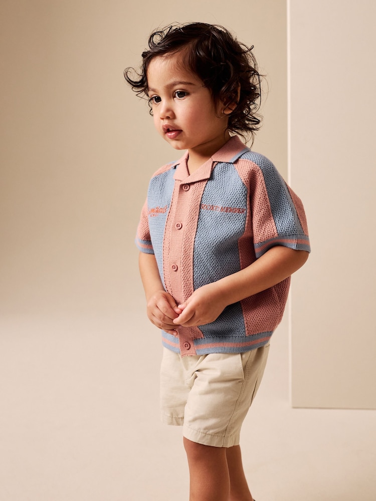 Blue/Orange Knitted Revere Collar Polo Shirt (3mths-7yrs) - Image 2 of 9