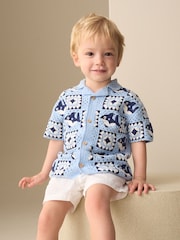 Blue Shark Crochet Knitted Short Sleeve Shirt (12mths-10yrs) - Image 2 of 4