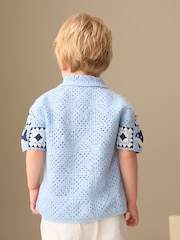 Blue Shark Crochet Knitted Short Sleeve Shirt (12mths-10yrs) - Image 3 of 4
