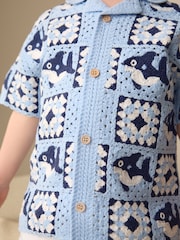 Blue Shark Crochet Knitted Short Sleeve Shirt (12mths-10yrs) - Image 4 of 4