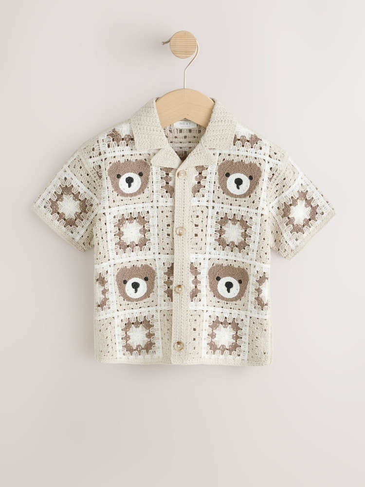 Neutral Bear Crochet Knitted Short Sleeve Shirt (12mths-10yrs) - Image 1 of 4