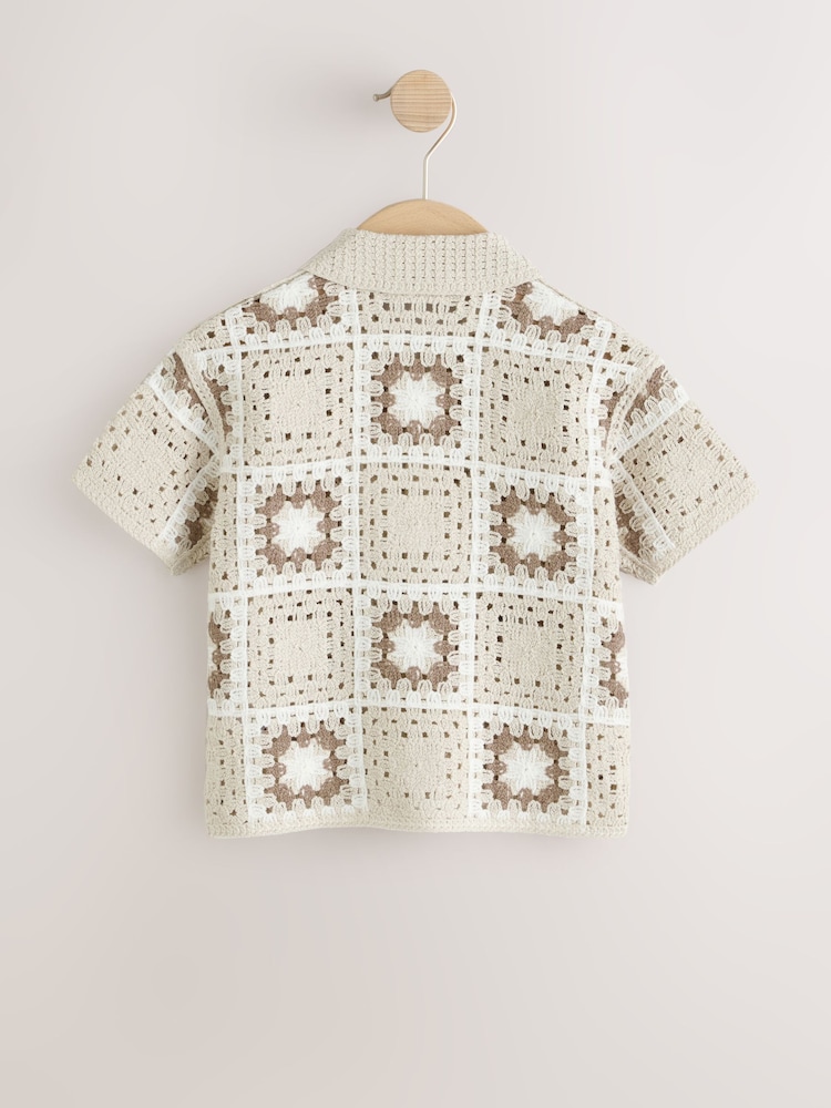 Neutral Bear Crochet Knitted Short Sleeve Shirt (12mths-10yrs) - Image 2 of 4