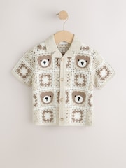 لون محايد دب - Crochet Knitted Short Sleeve Shirt (12mths-10yrs) - صورة 5 من 8