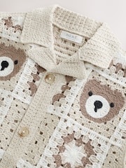 لون محايد دب - Crochet Knitted Short Sleeve Shirt (12mths-10yrs) - صورة 7 من 8